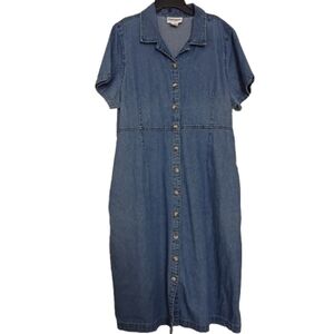 Serengeti Button Down Jean Dress 1X with Pockets Casual Retro Western Prairie